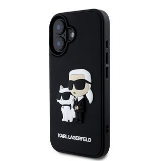 Karl Lagerfeld 3D Rubber Karl and Choupette Case for iPhone 16 / black (KLHCP16S3DRKCNK)