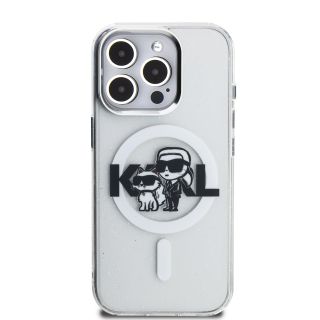 Karl Lagerfeld IML Glitter Karl and Choupette Sketch MagSafe Case for iPhone 15 Pro Max / Transparent (KLHMP15XHGKCGKBT)