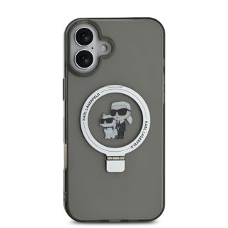 Karl Lagerfeld Ringstand Karl and Choupette MagSafe Case for iPhone 16 / black (KLHMP16SHMRSKCK)