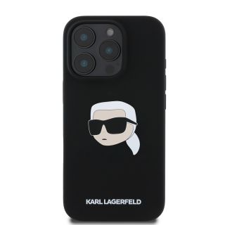 Karl Lagerfeld Liquid Silicone Karl Head MagSafe Case for iPhone 16 Pro / Black (KLHMP16LSKHPPLK)