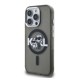 Karl Lagerfeld IML Glitter Karl and Choupette Sketch MagSafe Case for iPhone 15 Pro / black (KLHMP15LHGKCGKBK)