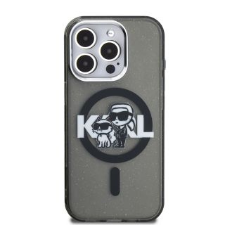 Karl Lagerfeld IML Glitter Karl and Choupette Sketch MagSafe Case for iPhone 15 Pro / black (KLHMP15LHGKCGKBK)