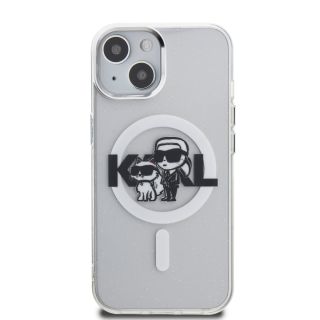 Karl Lagerfeld IML Glitter Karl and Choupette Sketch MagSafe Case for iPhone 15 / transparent (KLHMP15SHGKCGKBT)