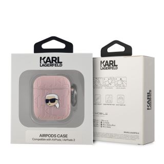 Karl Lagerfeld PU Embossed Karl Head Case for AirPods 1/2 / pink (KLA2PGKIPP)