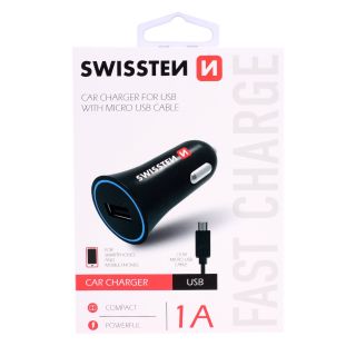 Swissten Car charger 12 / 24V / 1A whit Micro USB Cable 1.5m (SW-CCH-1A-BK-C)