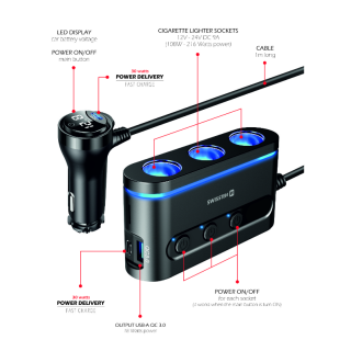 Swissten Car charger 2x USB-C PD / 1x USB-A QA 3.0 / 3x CL (20114010)