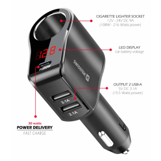 Swissten Car charger 1x USB-C PD / 2x USB-A / CL / LED (20114020)