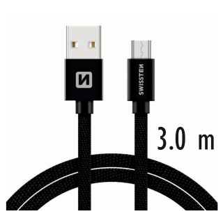 Swissten Textile Quick Charge Universal Micro USB Data and Charging Cable 3m (SW-QU-MICR-USB-3.0-BK)
