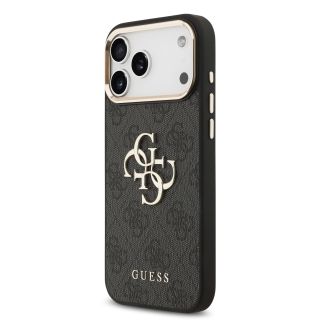 Guess PU Leather 4G Metal Logo Gold Frame Case for iPhone 17 Pro Max / Black (GUHCP17X4GMGCGR)