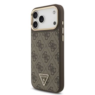 Guess PU Leather 4G Strass Triangle Logo Gold Frame MagSafe Case for iPhone 17 Pro Max / Brown (GUHMP17XP4GTDGMW)
