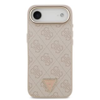 Guess PU Leather 4G Strass Triangle Logo Gold Frame MagSafe Case for iPhone Air / Pink (GUHMP17MP4GTDGMP)