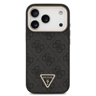 Guess PU Leather 4G Strass Triangle Logo Gold Frame MagSafe Case for iPhone 17 Pro / Black (GUHMP17LP4GTDGMK)