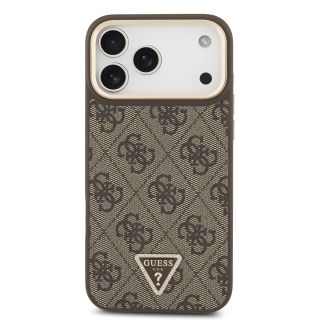 Guess PU Leather 4G Strass Triangle Logo Gold Frame MagSafe Case for iPhone 17 Pro Max / Brown (GUHMP17XP4GTDGMW)