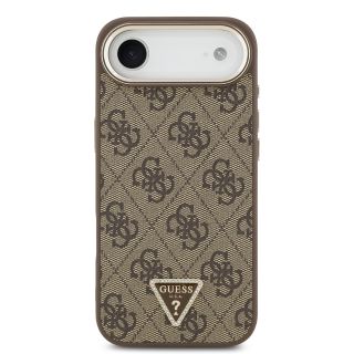 Guess PU Leather 4G Strass Triangle Logo Gold Frame MagSafe Case for iPhone Air / Brown (GUHMP17MP4GTDGMW)