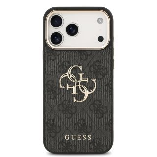 Guess PU Leather 4G Metal Logo Gold Frame Case for iPhone 17 Pro Max / Black (GUHCP17X4GMGCGR)