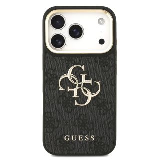Guess PU Leather 4G Metal Logo Gold Frame Case for iPhone 17 Pro / Black (GUHCP17L4GMGCGR)