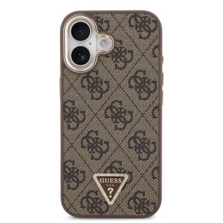Guess PU Leather 4G Strass Triangle Logo Gold Frame MagSafe Case for iPhone 17 / Brown (GUHMP17SP4GTDGMW)