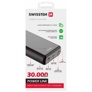 Swissten Line Power Power Bank 2xUSB / USB-C / Micro USB / Lightning / 20W / 30000 mAh (22013914)