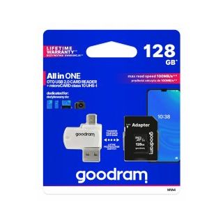 Goodram MicroSDXC Class 10 UHS I 128GB Memory Card + Card reader + Adapter (M1A4-1280R12)