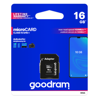 Goodram 16GB Micro SDHC U1-I Class 10 Memory Card with Adapter (M1AA-0160R12)