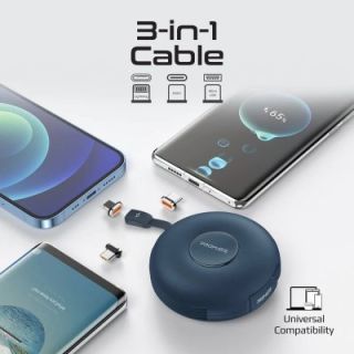 PROMATE Quiver Foldable magnetic cable USB-C to USB-C / Lightning / microUSB / 1m ID (AISQUIVERBL)
