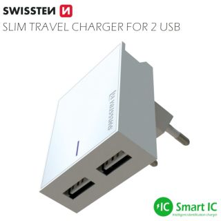 Swissten Premium Travel Charger 2x USB 3А / 15W With Lightning Cable 1.2m (SW-DET-3AWCL-WH)