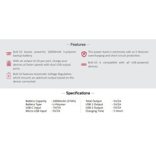 Promate Bolt-10 Power Bank 10W / 2.A / 10 000mAh (AISBOLT10BL)
