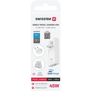 Swissten Travel Charger GaN USB-C / USB 45W (US/EU/UK) (22071320)