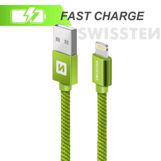 Swissten Textile Fast Charge 3A Lightning Data and Charging Cable 1.2m (SW-QU-LIGH-3A-1.2M-GRE)