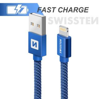 Swissten Textile Fast Charge 3A Lightning Data and Charging Cable 1.2m (SW-QU-LIGH-3A-1.2M-BL)