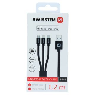 Swissten Textile Universal 3in1 USB-C / Lightning Data MFI / MircoUSB Cable / 1.2m (72501101)