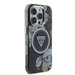 Guess IML Glitter Magnolia and Triangle Logo MagSafe Case for Apple iPhone 16 Pro Max (GUHMP16XHFLPEDK)