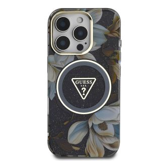 Guess IML Glitter Magnolia and Triangle Logo MagSafe Case for Apple iPhone 16 Pro Max (GUHMP16XHFLPEDK)
