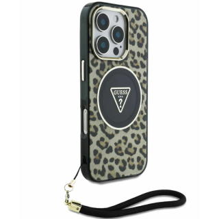 Guess IML Leopard Triangle Logo Strap MagSafe Case for Apple iPhone 16 Pro Max (GUHMP16XHLORSSW)
