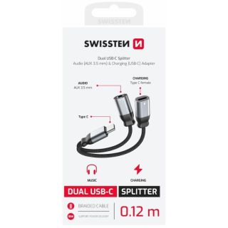 Swissten Textile USB-C / USB-C / Aux 3.5mm Charging Audio Adapter 0.12m (73502301)