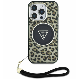 Guess IML Leopard Triangle Logo Strap MagSafe Case for Apple iPhone 16 Pro Max (GUHMP16XHLORSSW)