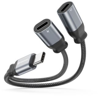 Swissten Textile USB-C Audio Charging Adapter 2x USB-C 0.12m (73502302)