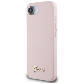 Guess Silicone Script Metal Logo MagSafe Case for Apple iPhone 16E (GUHMPSE4SMBSLP)