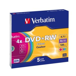 Verbatim Blank DVD+RW 4.7GB 4x Colour / Extra protection / 5 Pack Slim (43297V)