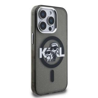 Karl Lagerfeld IML Glitter Karl and Choupette Sketch MagSafe Case for Apple iPhone 15 Pro Max (KLHMP15XHGKCGKBK)