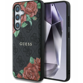 Guess Leather 4G Flowers Print Metal Classic Logo MagSafe Case for Samsung Galaxy S25 (GUHMS25SP4ROPEMCK)