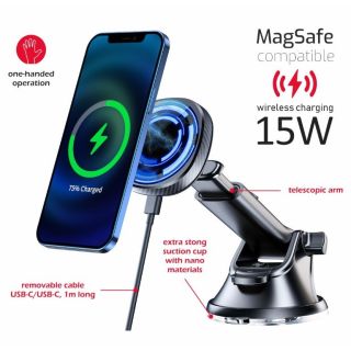 Swissten Magnetic Car Holder with Wireless Charger 15W (MagSafe compatible) (65010610)