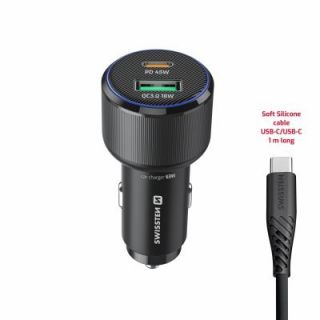 Swissten PD USB-C / USB Car Charger 63W with USB-C - USB-C Cable 1m (20111910)