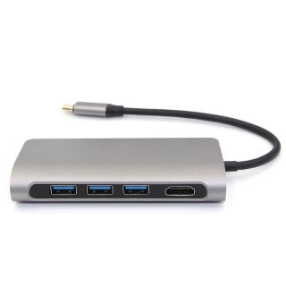 RoGer USB-C HUB 8in1 with USB-C PD / USB 3.0 x2 / RJ45 / HDMI / SD / TF card reader (RO-8IN1-SI)