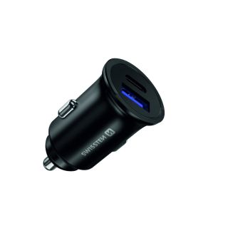 Swissten Metal Car Charger Adapter with Power Delivery USB-C + Quick Charge 3.0 / 36W For mobile phones and tablets (SW-CCH-ME2-QC3.0-PD-36W-BK)
