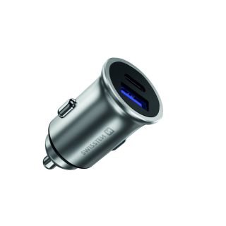 Swissten 36W Metal Car Charger Adapter with Power Delivery USB-C + Quick Charge 3.0 For mobile phones and tablets (SW-CCH-ME2-QC3.0-PD-36W-S)