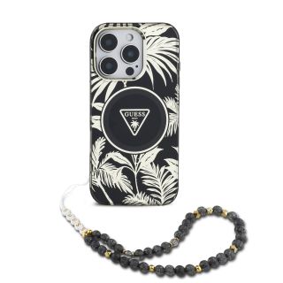 Guess IML Palm Trees Triangle Logo Pearl Strap MagSafe Case for Apple iPhone 16 Pro (GUHMP16LHPCTPLSK)