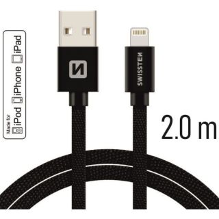 Swissten MFI Textile Fast Charge 3A Lightning Data and Charging Cable 2.0m (SW-MFI-LIGH-3A-2M-BK)
