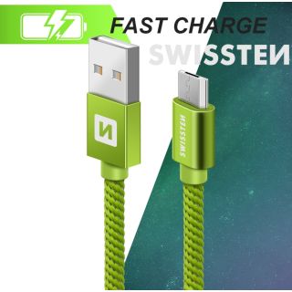 Swissten Textile Universal Micro USB Data and Charging Cable 2m (SW-QU-MICR-USB-2M-GRE)