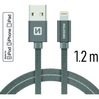 Swissten MFI Textile Fast Charge 3A Lightning Data and Charging Cable 1.2m (SW-MFI-LIGH-3A-1.2M-GR)